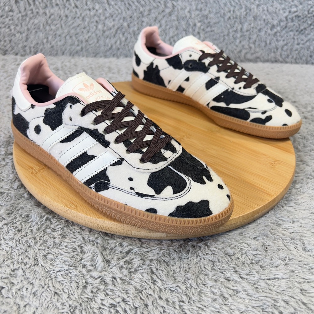 Adidas Samba Cow Print Sneakers Womans 7 White Brown Gum Athleisure NWOT JR1256 - Picture 2 of 9